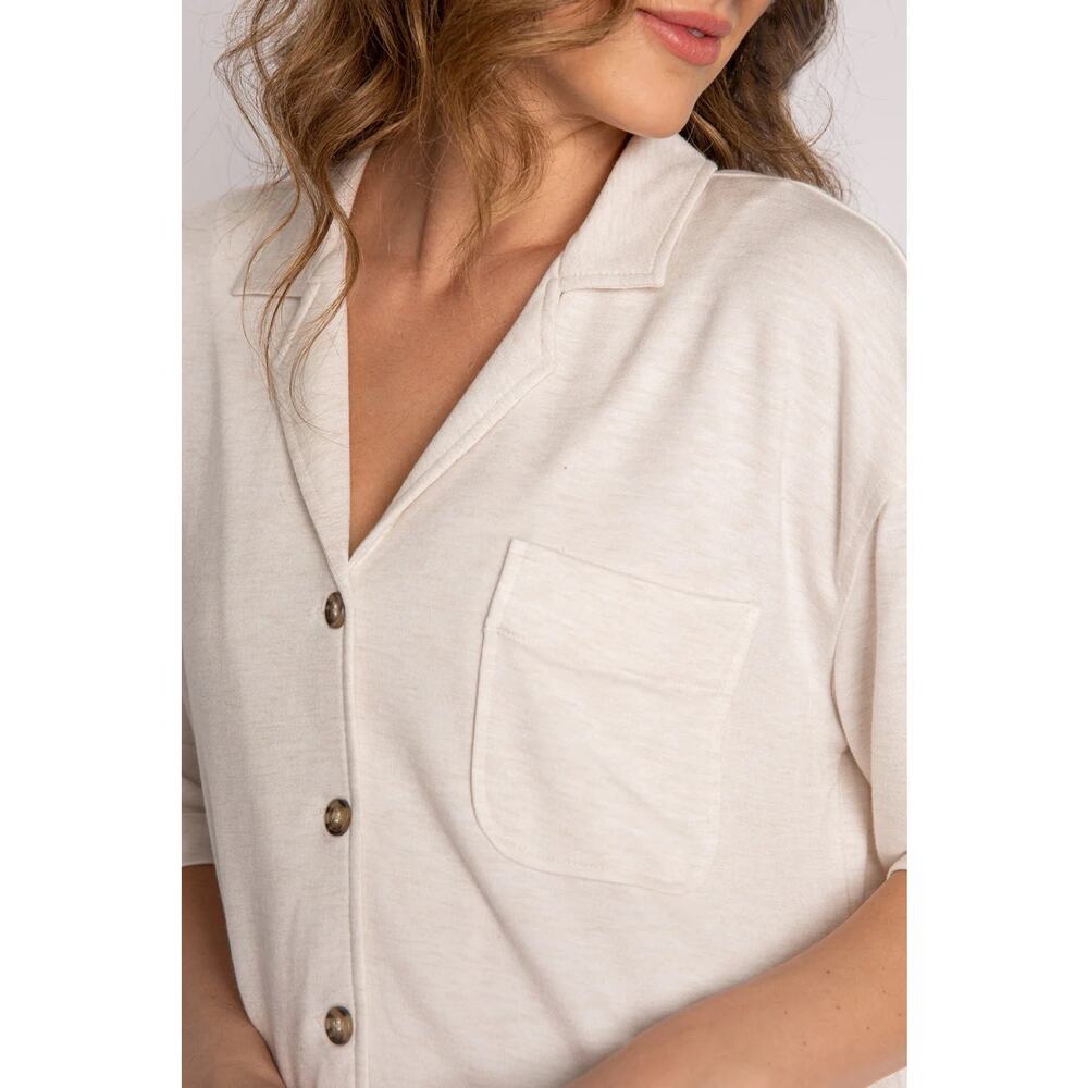 P.J. Salvage Jammie Essentials Short Sleeve Top Oatmeal Size Small